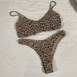 Hollister Leopard Print Bikini Set in Tan and Black